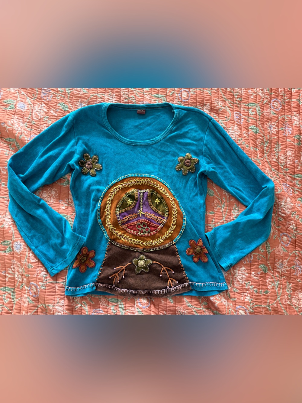 Embroidered Turquoise Women's top size large